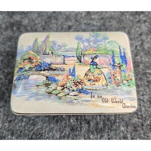Vintage Porcelain Trinket Candy Box Sandland Ware England Ole World Garden Scene